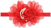 Haarbandjes - baby meisje - Brede hoofdbandjes - Bloem met parels - Rood