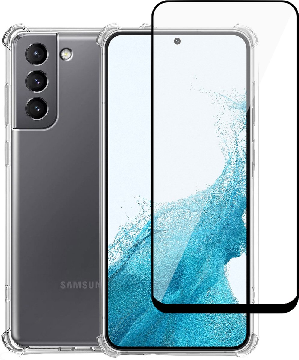 Geschikt voor Samsung S22 Hoesje + Screenprotector – Full Cover Gehard Glas – Shock Proof Case – Transparant