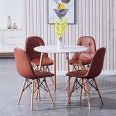 Kunstleder Eetkamerstoelen - Scandinavisch - Set Van 4 - Beukenhout frame - Bruin - Eetkamerstoel - Woonkamerstoel - Dineerstoelen - Tafelstoelen