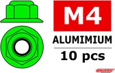 Team Corally - Aluminium zelfborgende zeskantmoer met flens - M4 - Groen - 10 st