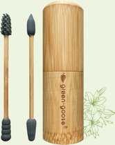 Herbruikbare wattenstaafjes – wattenstaafjes - reusable sillicon swabs – Duurzaam – 2x in bamboe doosje - Reizen