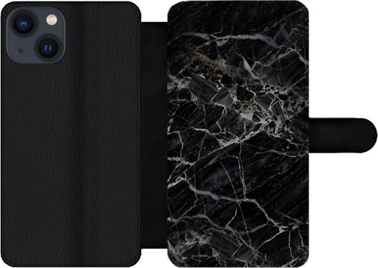 Étui pour téléphone iPhone 13 Wallet Case - Marbre - Zwart - Wit - Avec compartiments - Étui portefeuille avec fermeture magnétique