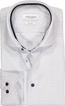 Profuomo slim fit overhemd - poplin - blauw met wit dessin - Strijkvriendelijk - Boordmaat: 40