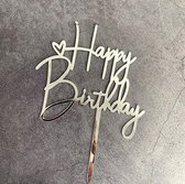 Taart Decoratie - Verjaardag - Taarttopper - Happy Birthday - Zilver - Hartje