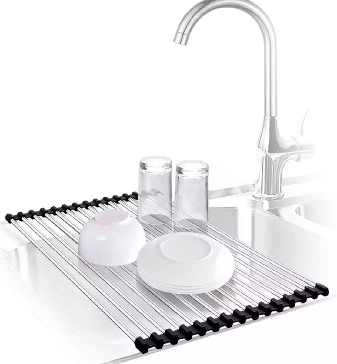 Relaxdays afdruiprek, rvs, HxBxD: ca. 33 x 48 x 12 cm, voor kopjes en borden, keuken accessoire, zilver Relaxdays afdruiprek, rvs, HxBxD: ca. 33 x 48 x 12 cm, voor kopjes en borden, keuken accessoire, zilver