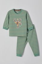 Woody - Unisex Pyjama - zeegroen fijn gestreept - mandril - 221-3-PZL-Z/978 - 3m