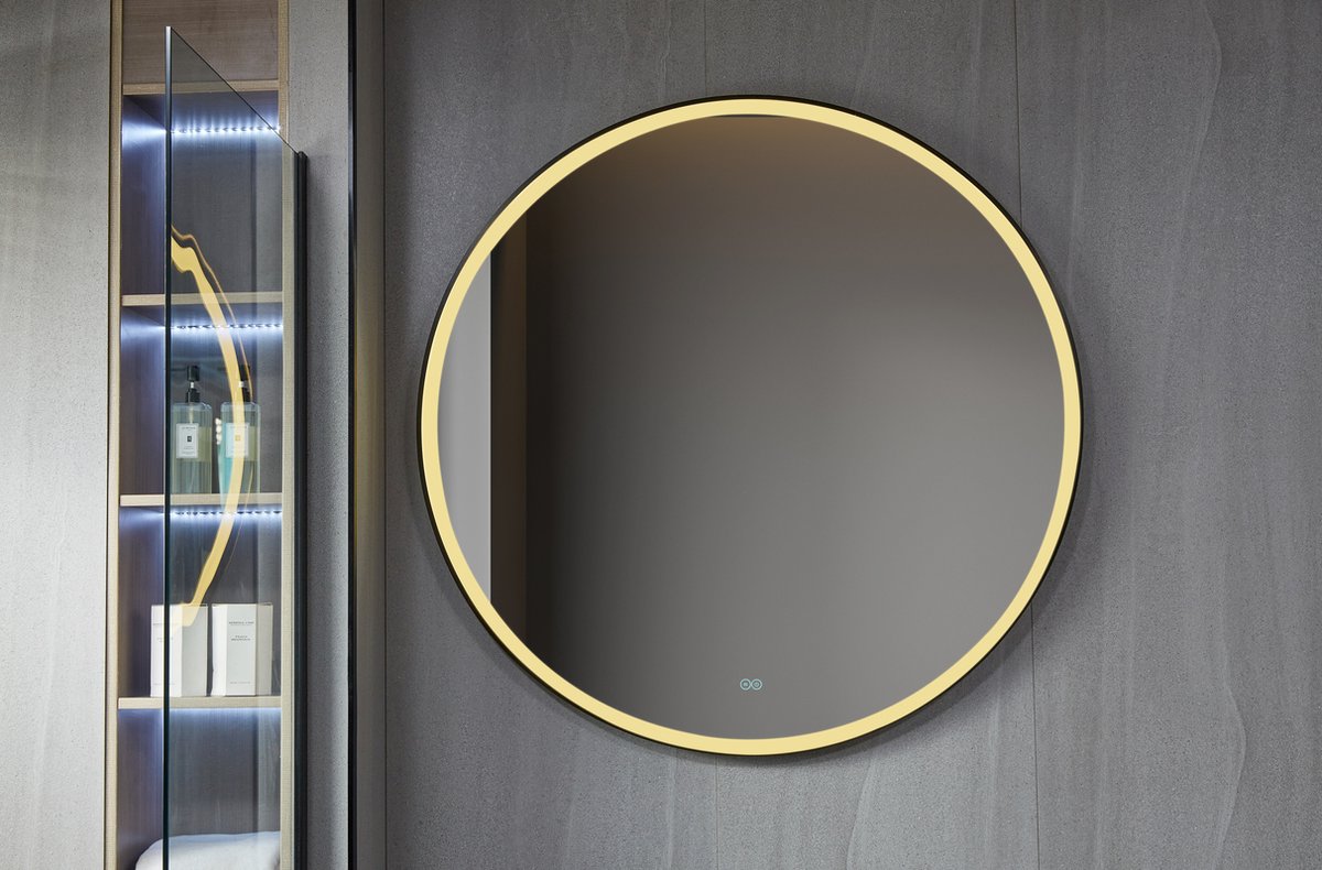 Badkamerspiegel rond 120 cm met zwart frame, led verlichting en anti-condens - dimbaar - Bella Mirror