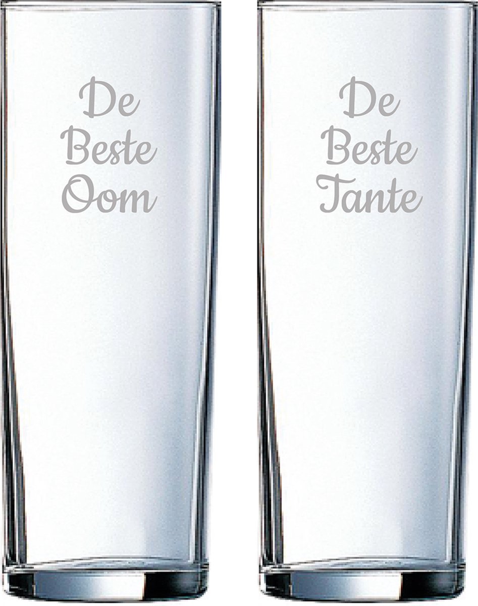 Gegraveerde longdrinkglas 31cl De Beste Tante-De Beste Oom
