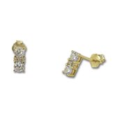 Silventi 9SIL-22265 Zilveren Oorknopjes - Dames - Zirkonia - 4 Steentjes - 7,3 x 3,3 mm - Wit - Zilver - Gold Plated (Verguld/Goud op Zilver)