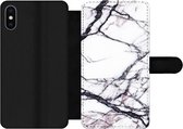 Bookcase Geschikt voor iPhone XS Max telefoonhoesje - Marmer print - Wit - Steen - Met vakjes - Wallet case met magneetsluiting