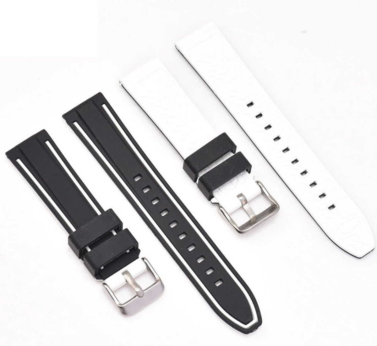Siliconen Horlogeband - Siliconen horlogeband 20MM - Zwart met Witte streep