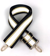 Bag strap Zwart Wit Goud Gestreept - Extra Breed - 5 cm - Goud Metaal - Verstelbaar - Tassenriem - Schouderband - Schouderriem - Tassen Riem - Tas Hengsel - Tassen Band - Gitaar St