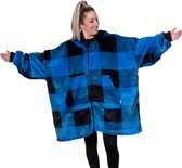 Q-Living Fleece Deken Met Mouwen - Hoodie Blanket - TV Deken - Blauw/Zwart Met Rits