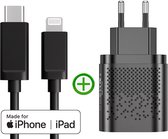 Snellader 20W met Classic Black edition USB-C naar Lightning Kabel 2m - Geschikt voor Apple iPhone - iPad - MFi gecertificeerd