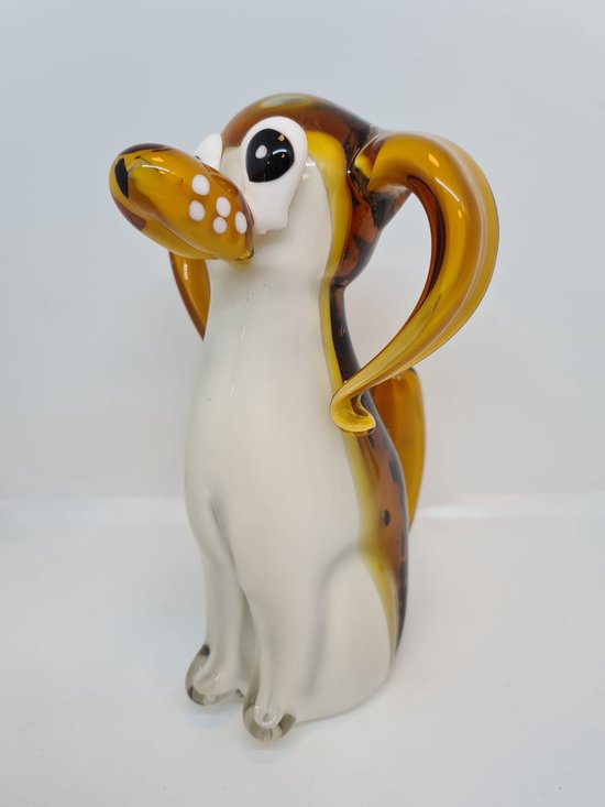 Glas sculptuur tekkel hond 13x7x19 - handgemaakt kleur amber