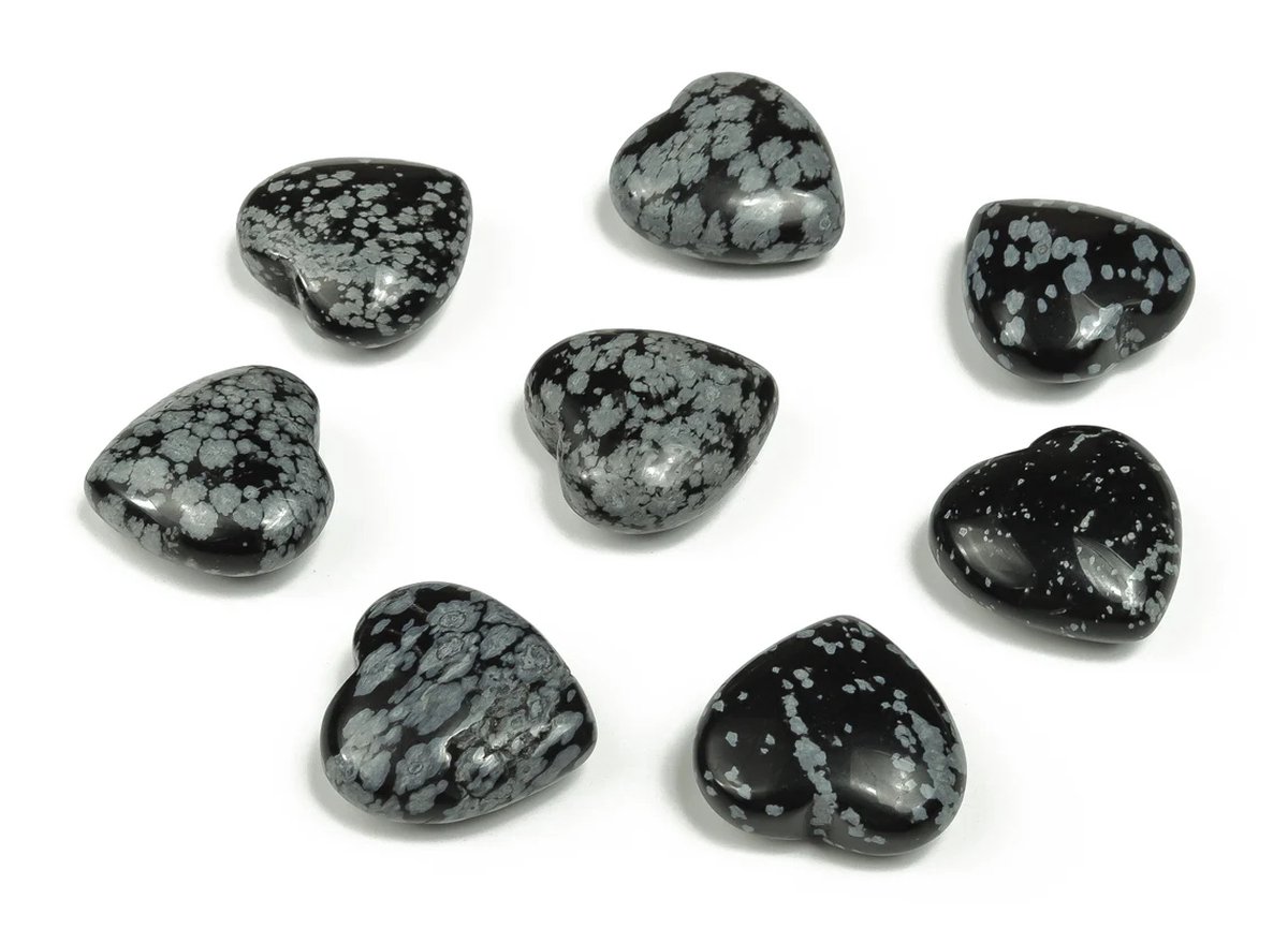 Sattva Rocks | OPEN-UP | Snowflake Obsidiaan hart (20mm) 1 stuks in een velours kado zakje