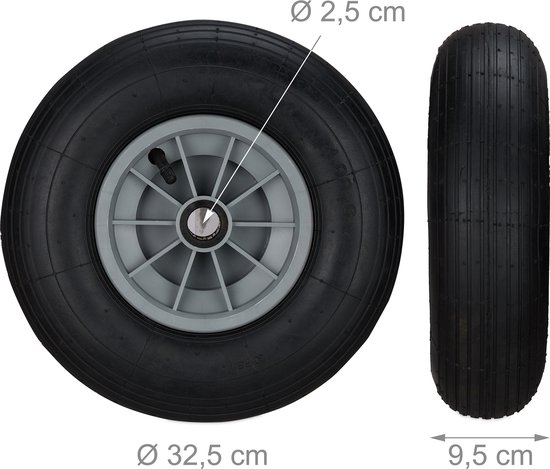 kruiwagenwiel 4.00-6 - rubber - 3 adapters - met luchtband - 100 kg - zwart-grijs — afbeelding 4