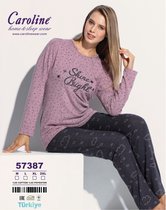 Caroline Pyjamaset voor Dames, Home Sleep Wear, Paars en Donker Grijs, Maat L, Hoge Kwaliteit
