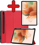 Hoes Geschikt voor Samsung Galaxy Tab S7 FE Hoes Book Case Hoesje Trifold Cover Met Uitsparing Geschikt voor S Pen Met Screenprotector - Hoesje Geschikt voor Samsung Tab S7 FE Hoesje Bookcase - Rood