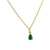 Silventi 9SIL-21669 Zilveren Ketting met Hangertje - Dames - Druppel -Zirkonia - 10 x 5 mm - Groen - Ankerschakel - 38 + 7 cm - Zilver - Gold Plated (Verguld/Goud op Zilver)