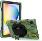 Case2go - Tablet Hoes geschikt voor Samsung Galaxy Tab S8 Plus - 12.4 Inch - Hand Strap Armor Case Met Pencil Houder - Camouflage