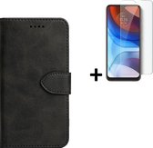 Motorola Moto E20 Hoesje - Motorola Moto E20 Screenprotector - Wallet Bookcase Zwart + Screenprotector