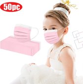 Kinder Wegwerp Mondmaskers 50 stuks  Roze  mondkapje per 10 verpakt kind mondmasker kinderen  - wegwerp - 3 laags hoge kwaliteit
