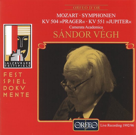 Albumhoes met Sándor Végh, met "Mozart Symphonien KV 504 Prager KV 551 Jupiter" en "Camerata Academica".