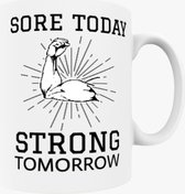 Mijnmokbedrukken® | SORE TODAY STRONG TOMORROW Mok met tekst | Fitness Mok gepersonaliseerd| Positieve mok | Sportschool mok | Sport mok met opdruk
