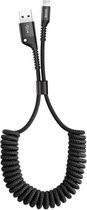 Baseus Gsm oplaadkabel Lightning Naar USB | 1 Meter | Geschikt voor de auto Uitrekbaar | Krulsnoer | Nylon | Geschikt voor iPhone 5,6,7,8,X,XS,XR,11,12,13,14 Mini,Pro Max- Gsm kabel - oplaadkabel - Gsm snoertje - Gsm lader (zwart) CALSR-01