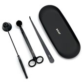 4-in-1 accessoires set voor kaarsen - met kaarsendover - wick trimmer - dipper - kaarsenplateau - geschenkset - zwart