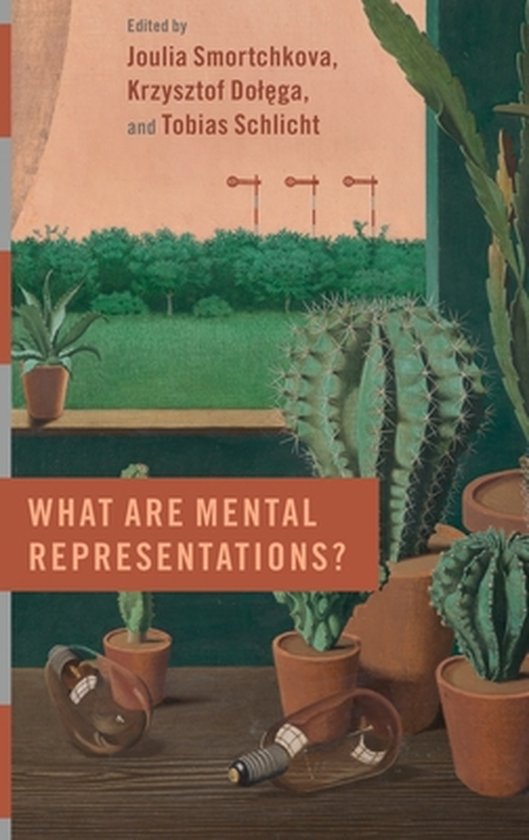Boek 'What are Mental Representations?' met cactussen en gloeilampen op een vensterbank, met de titel op een oranje band.