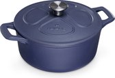 Navaris gietijzeren braadpan met deksel - Dutch oven - Geëmailleerde pan - Pot geschikt voor inductie gas en keramisch koken - Mat blauw
