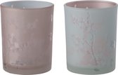 J-Line Windlicht Sakura Glas Roze Medium Assortiment Van 2/ Set van 4 stuks