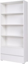 InspireMe- Boekenkast, vakkenkast met twee lades, Boekenrek, rek, opbergrek met 4 niveaus, boekenplank - BxDxH (92x34x204) M03 MOON (Wit)