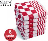 Sleeps - 6x Keuken Handdoeken - Keukendoeken - 100% Katoen - 50x50cm - Rood Wit - Horecakwaliteit - Geblokt - Hoogwaardige kwaliteit -