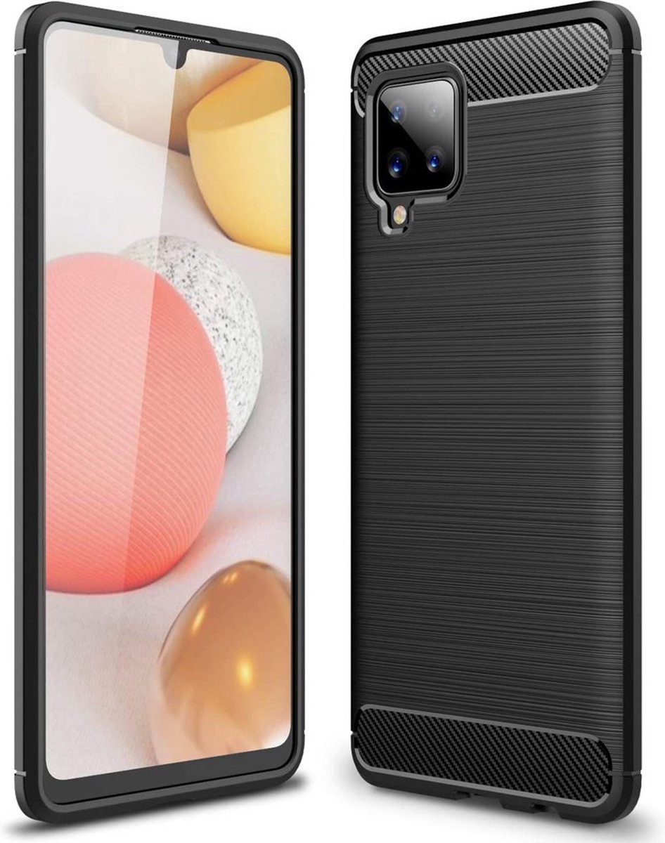 carbon Case Flexibele Cover TPU Case Geschikt voor Samsung Galaxy A42 5G zwart