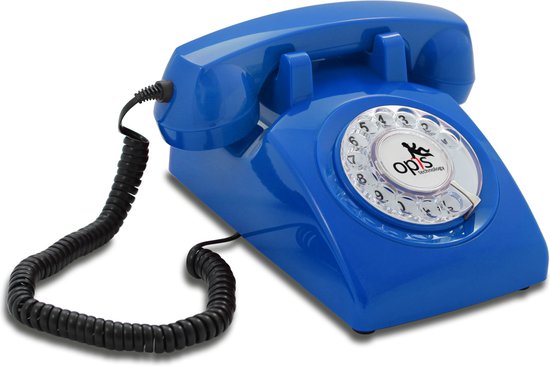 Opis 60's Retro telefoons - met draaischijf - mechanische rinkelbel - blauw