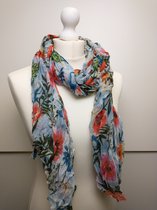 Lange dames sjaal Helen gebloemd motief blauw groen zwart wit oranje geel roze bruin