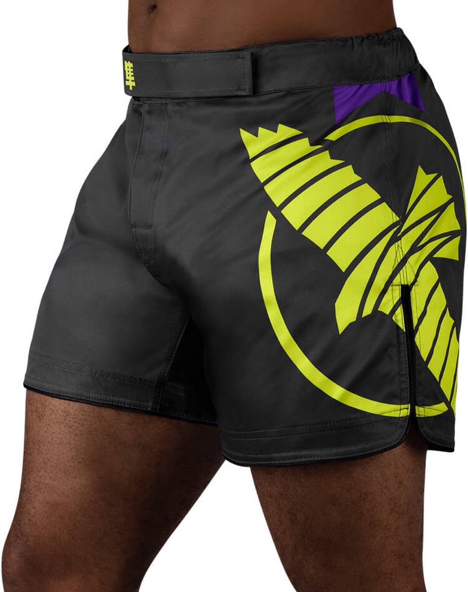 Hayabusa Icon Mid-Length Fight Shorts - Zwart / Neon - Maat XL