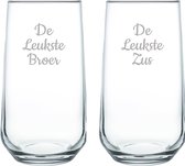 Gegraveerde Drinkglas 47cl De Leukste Broer-De Leukste Zus