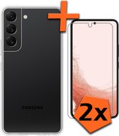 Hoesje Geschikt voor Samsung S22 Hoesje Siliconen Cover Case Met 2x Screenprotector - Hoes Geschikt voor Samsung Galaxy S22 Hoes Back Case - Transparant
