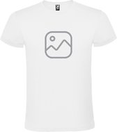 Wit  T shirt met  " Geen foto icon " print Zilver size M