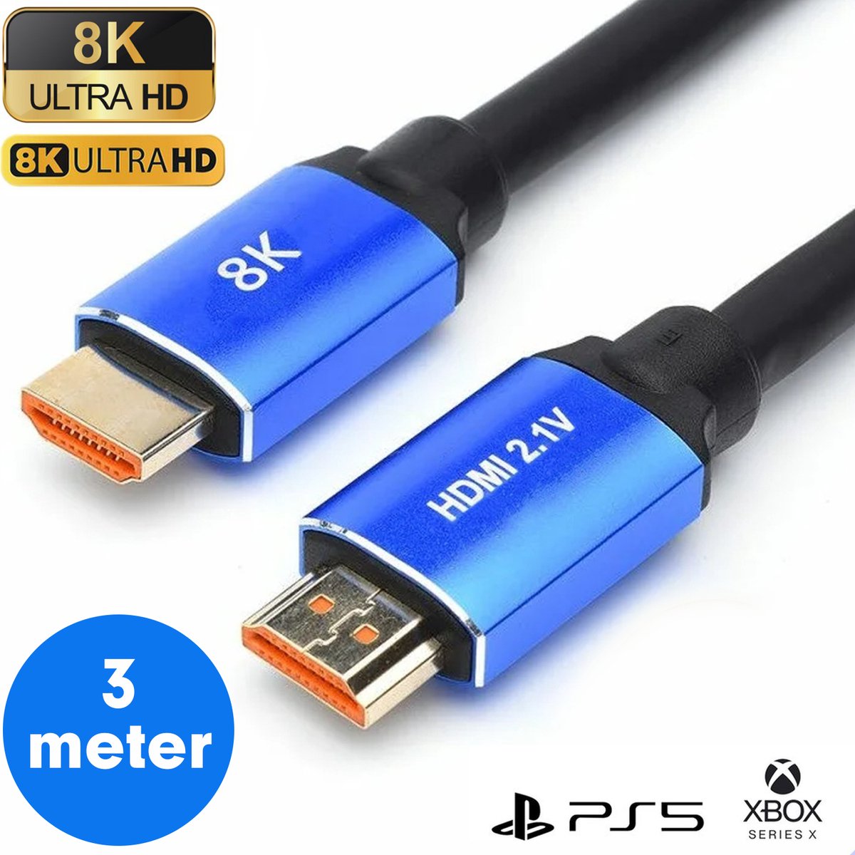 JB Goods® HDMI 2.1 kabel - 4K en 8K Ultra High Speed (120hz) - HDMI naar HDMI - 3 Meter – Playstation 5 - Xbox