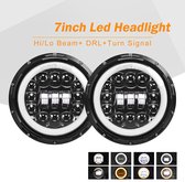 Auto LED Koplamp - 7 inch - 180W - High Dim Beam Dot - E9 - LED DRL - Halo Ring - Amber - Richtingaanwijzer Koplamp - Voor Lada 4x4 Niva Urban