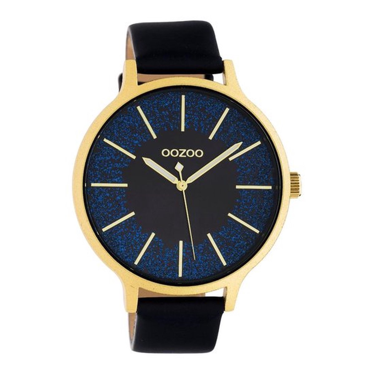 OOZOO Timepieces - goudkleurige horloge met donker blauwe leren band - C10568 - Ø45