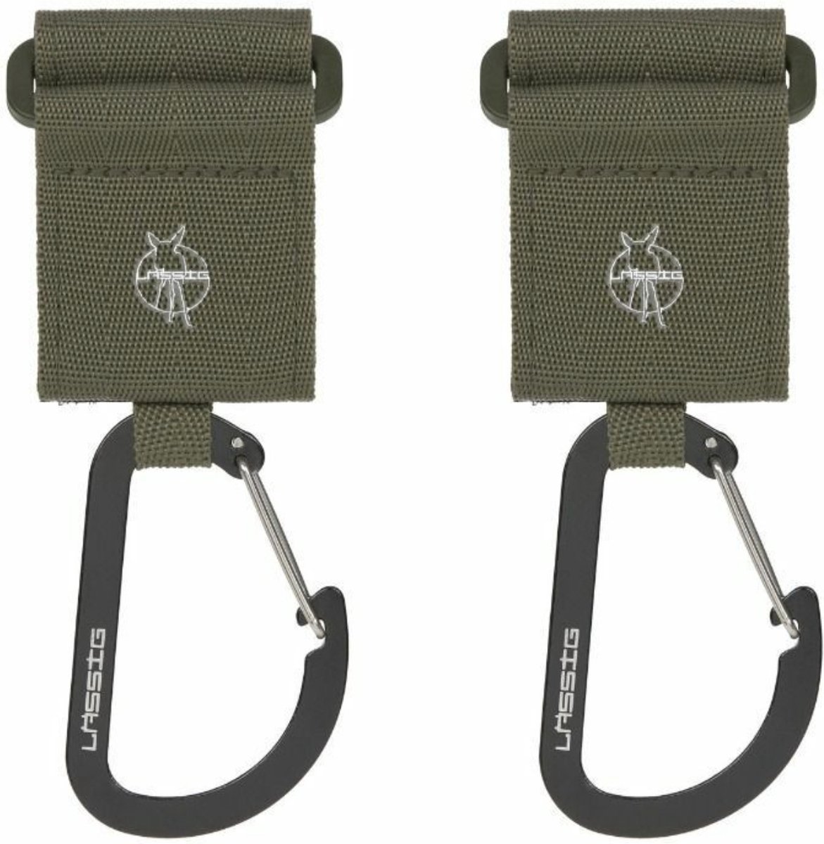 LÄSSIG Kinderwagenhaak set van 2 karabijnhaken olive