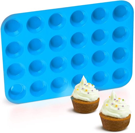 24 stuks Siliconen Mini Muffin Bakvorm ⌀ 5 cm- Cupcakes - 24 stuks - Blauw - cupcake vormpjes - Muffin Bakvormen - Merkloos