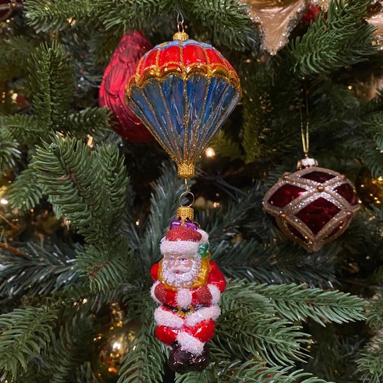 Père Noël avec sac cadeaux ornement en verre soufflé pour sapin de