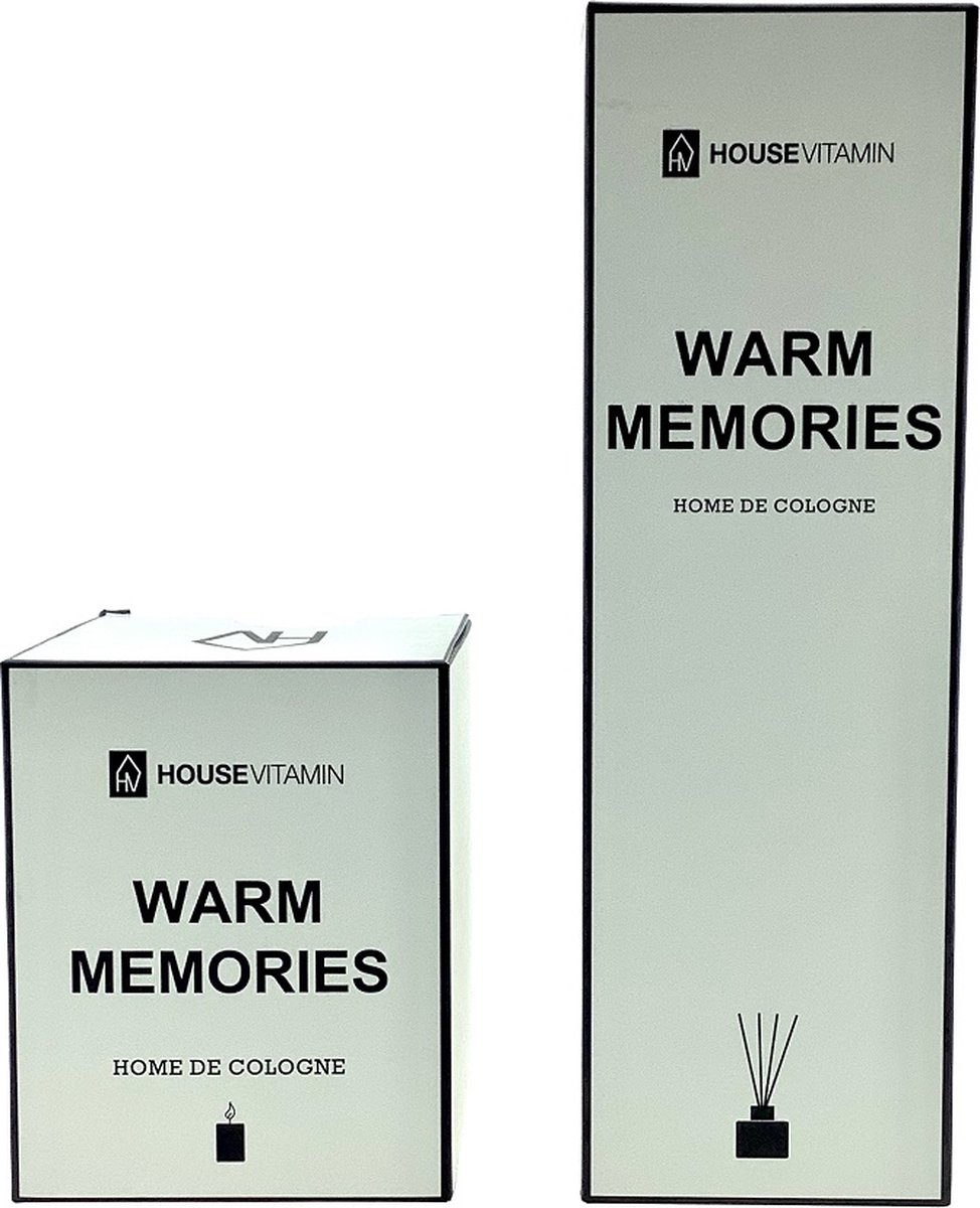 Geurstokjes en Geurkaars (set) - Housevitamin - Warm memories - de parfum versie van warme appeltaart - Incl. 6 zwarte geurstokjes -